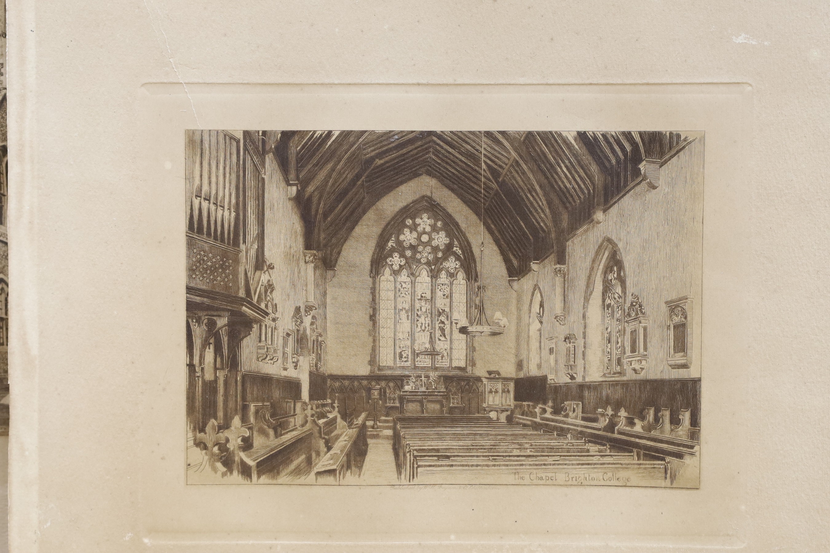 Anthony Hill (1930-2020), three etchings, Views of Brighton College, 16 x 21cm, with four other assorted views of the college